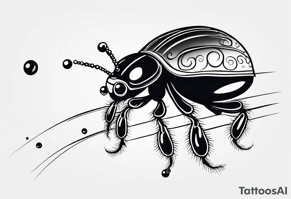 very minimalist thin lining combination of a ladybug, the letter ‘s’, a jellyfish and a swing tattoo idea