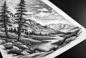 Forearm tattoo with southwest landscape and hikers tattoo idea