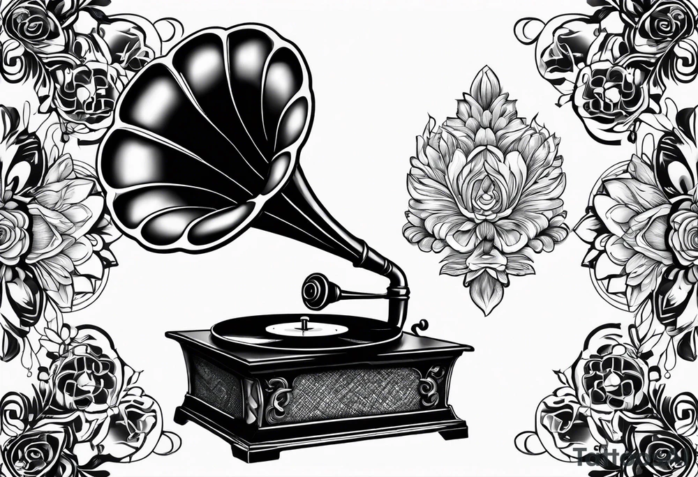 vintage theme gramophone tattoo idea