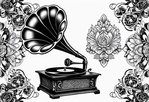 vintage theme gramophone tattoo idea