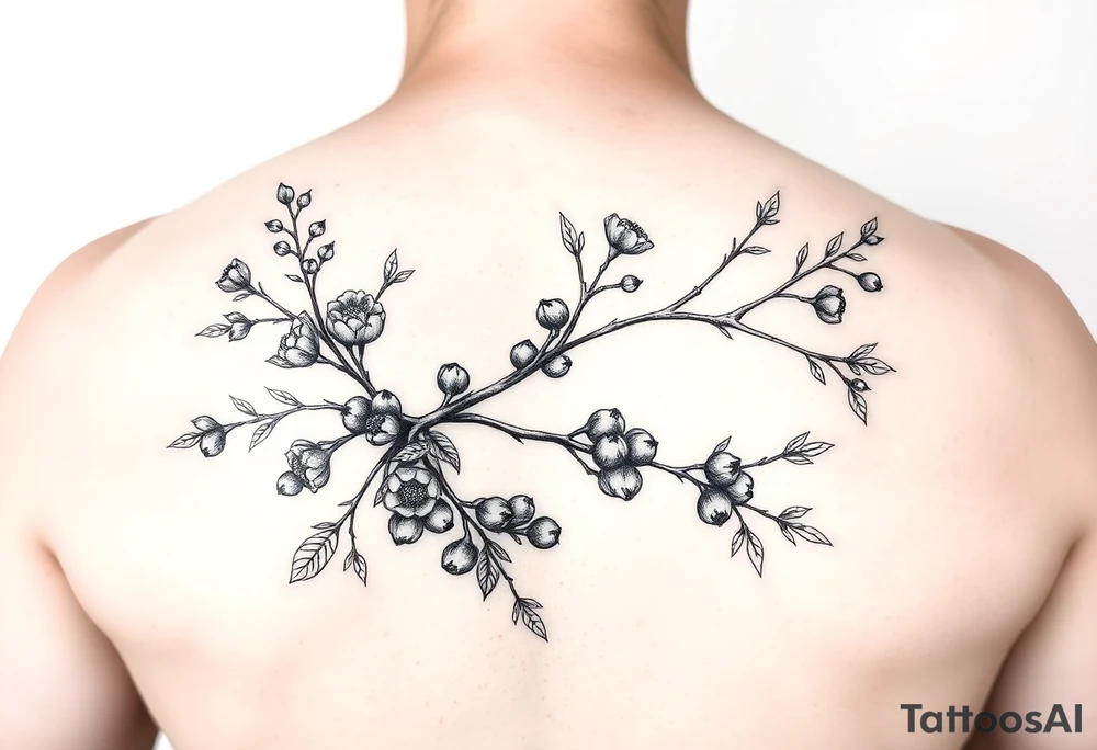 a fineline rowan tree branch with berries and florals. The florals should be large and the branches should have berries tattoo idea