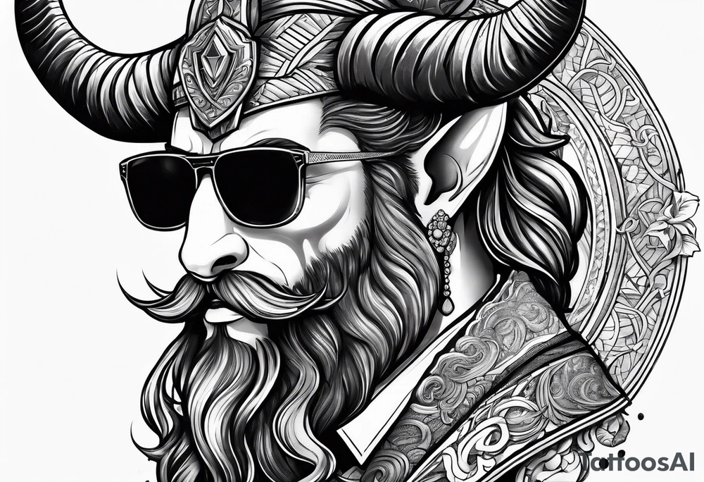 capricorn with beard and sunglasses tattoo idea