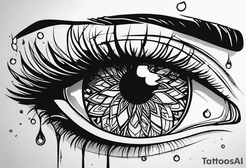 Realistic eye crying tears of tragedy death and betrayal tattoo idea