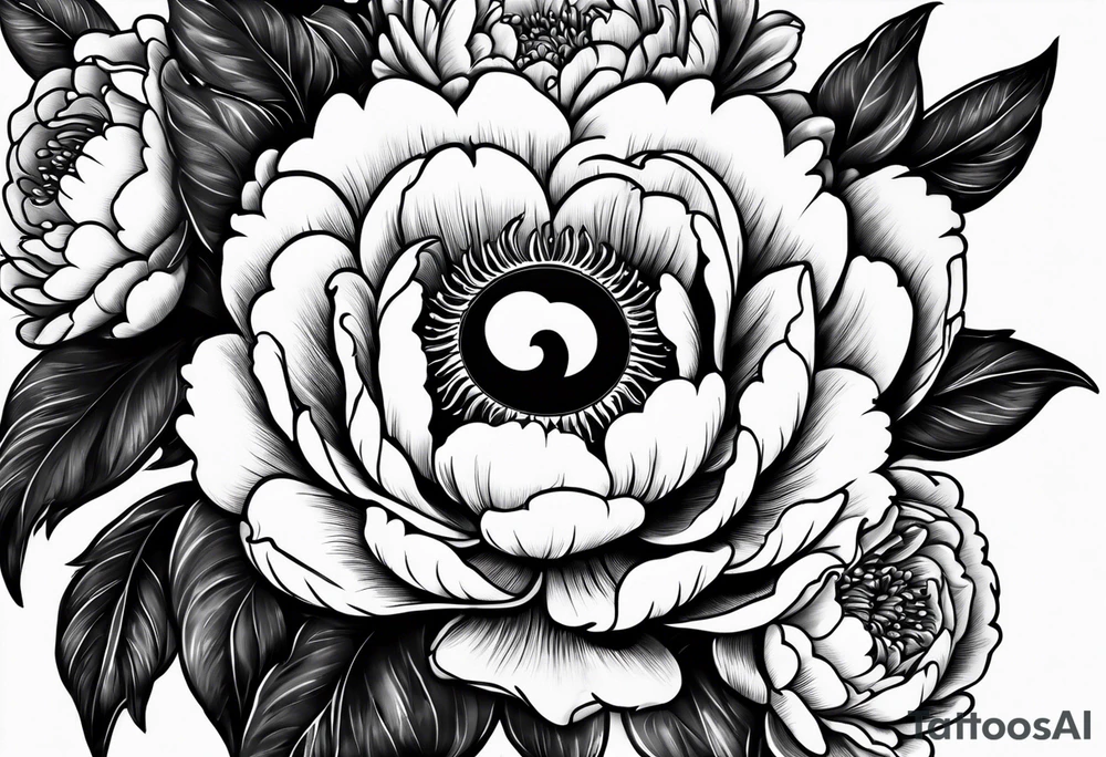 Peonies evil eye tattoo idea