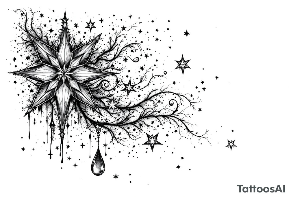 Small stars and tears background tattoo idea