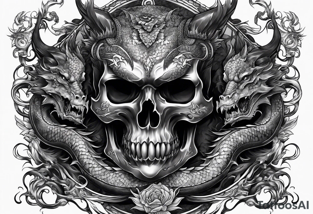 Dark skull and dragon tattoo idea