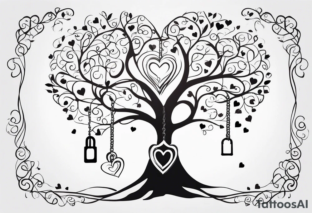 Family tree with lock and hearts for each person tattoo idea
