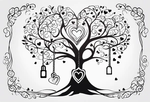 Family tree with lock and hearts for each person tattoo idea