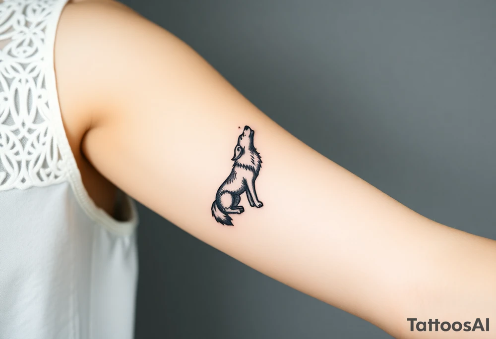 Lone wolf howling at the moon in the forest in the night Columba constellation star tattoo idea