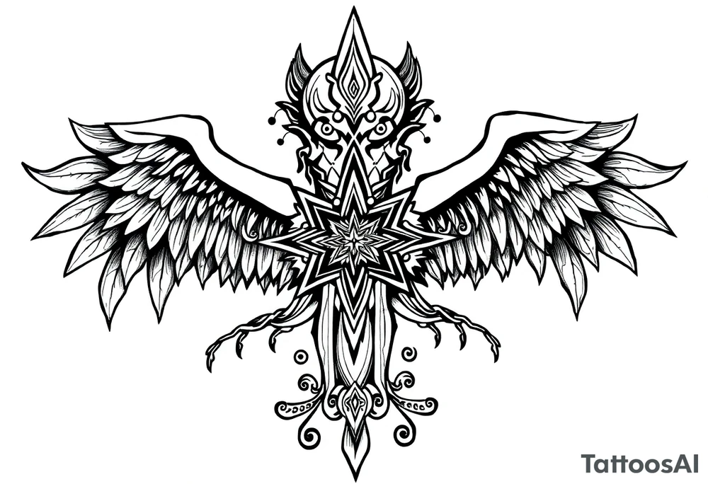 mytical shaman style ornametn with ancient rhyme tattoo idea