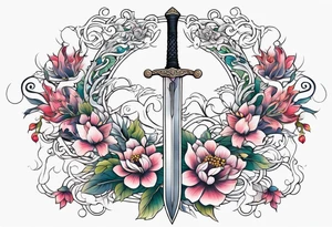 a sword with vines and flowers wrapped around it tattoo idea