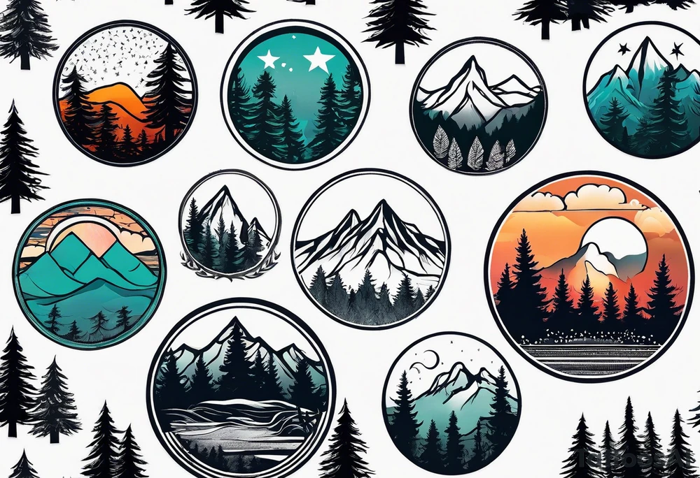 small circle shape trees mountain tattoo idea
