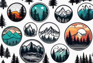 small circle shape trees mountain tattoo idea