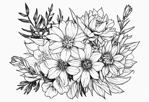 Larkspur and aster bouquet tattoo idea