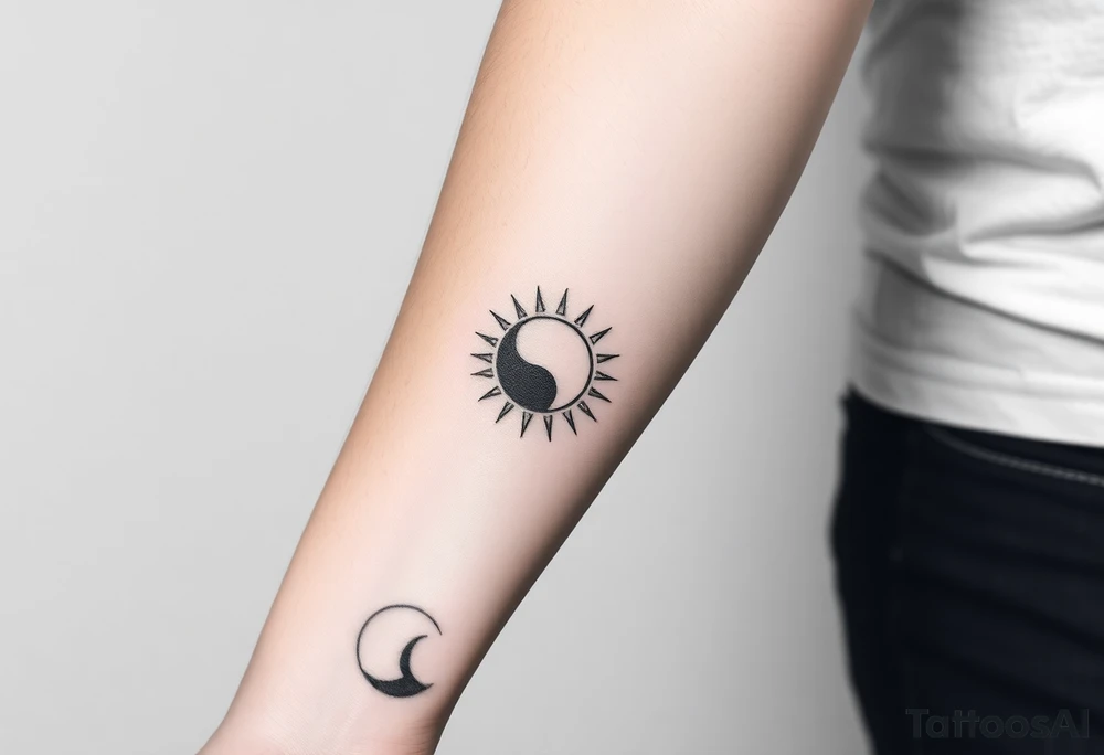 Forearm tattoo for a man using the name “Tatayana” Starting from the wrist, stretching to the elbow with the sun and moon tattoo idea