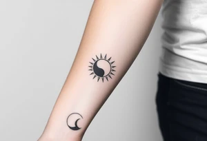 Forearm tattoo for a man using the name “Tatayana” Starting from the wrist, stretching to the elbow with the sun and moon tattoo idea