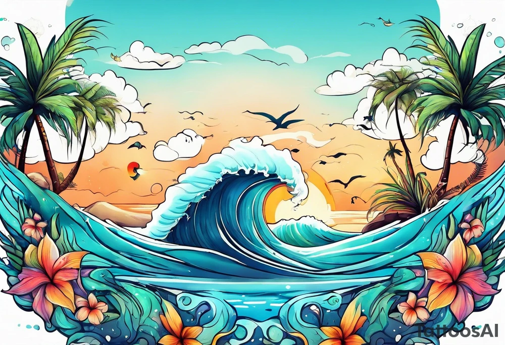 Animal cute , ocean, palm tattoo idea