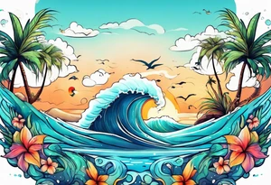 Animal cute , ocean, palm tattoo idea