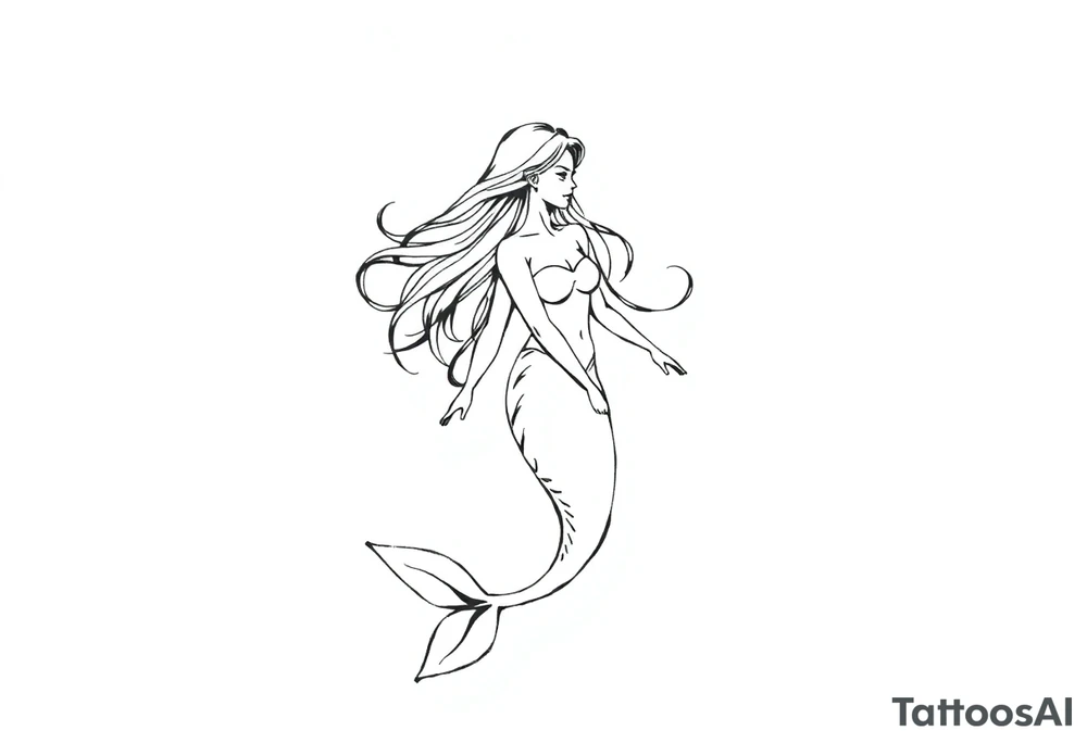 mermaid with flowing hair tattoo idea