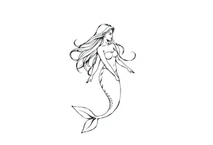 mermaid with flowing hair tattoo idea