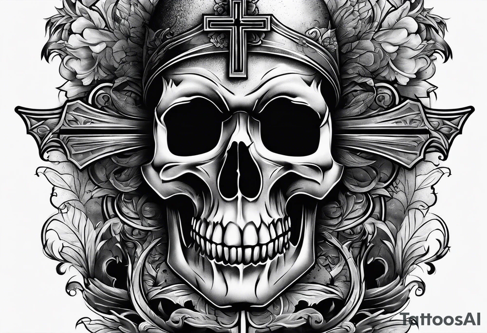 Tomb with smoke and crosses tattoo idea