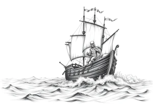 pirat-ship with ghosts surrounded by fog on sea. tattoo idea