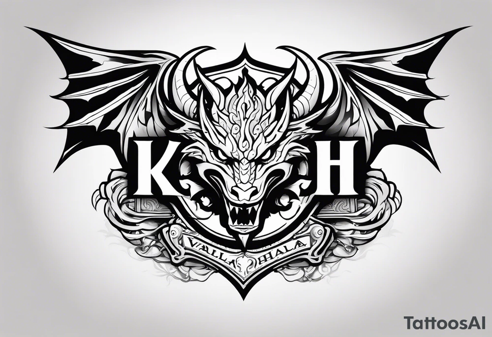 Valhalla sword shield dragon head tattoo idea