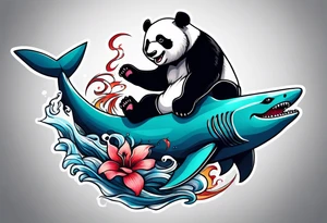 panda riding a shark tattoo idea
