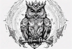 Demon crowned Owl surrounded by cosmic magic  astrology. tattoo idea
