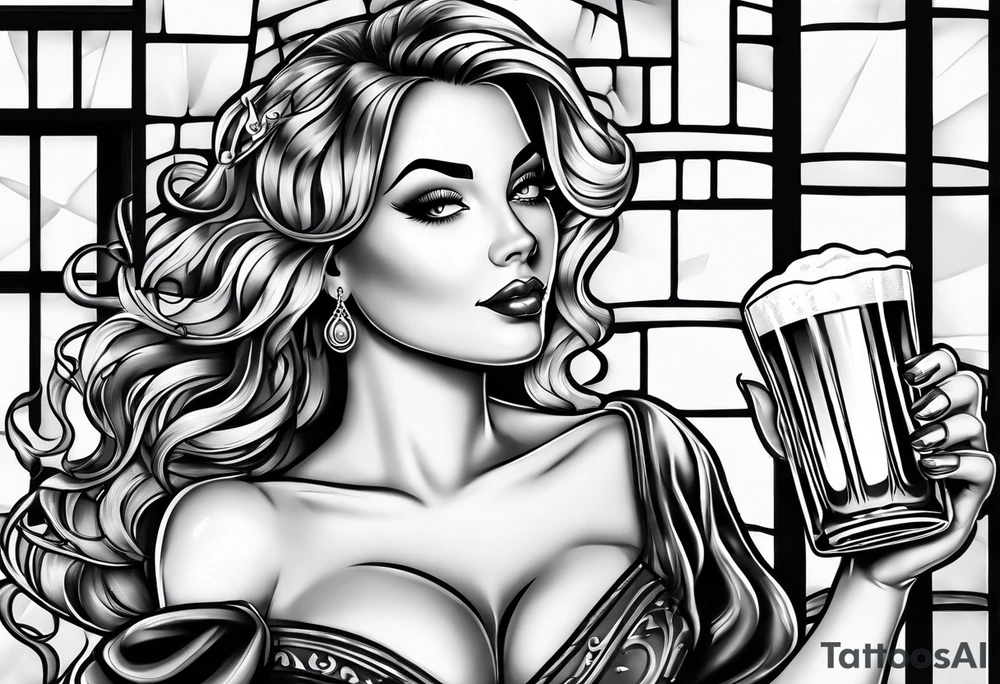 Waitress holding a beer tattoo idea