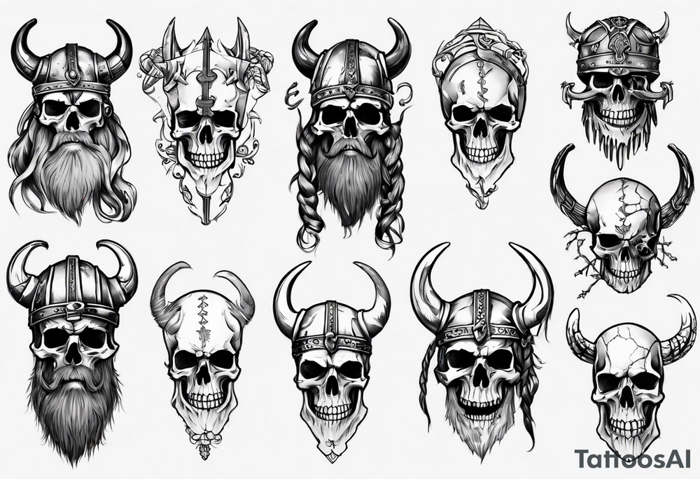 I want a detailed tattoo of a viking head and skeletons with the company name “Viking Customs” incorporated in the design tattoo idea