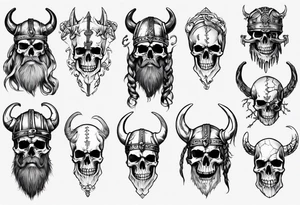 I want a detailed tattoo of a viking head and skeletons with the company name “Viking Customs” incorporated in the design tattoo idea