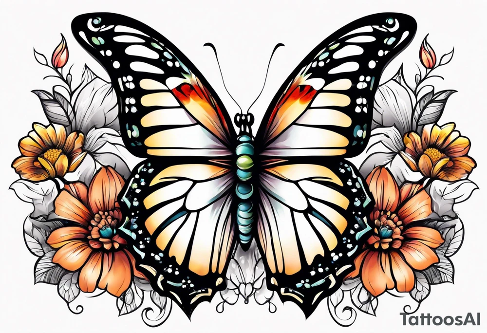 animal butterfly , flower tattoo idea