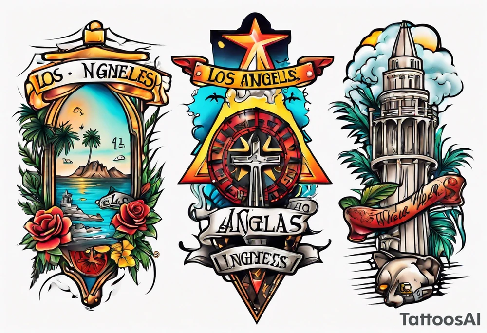 Los Angeles theme half sleeve tattoo idea