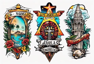Los Angeles theme half sleeve tattoo idea