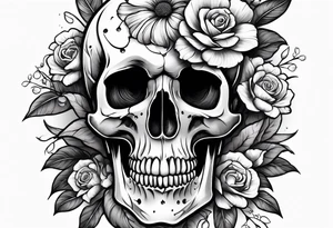 skull with flowers growing on it tattoo idea