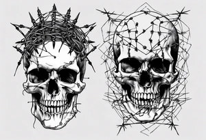 Skull covered in barbed wired tattoo idea