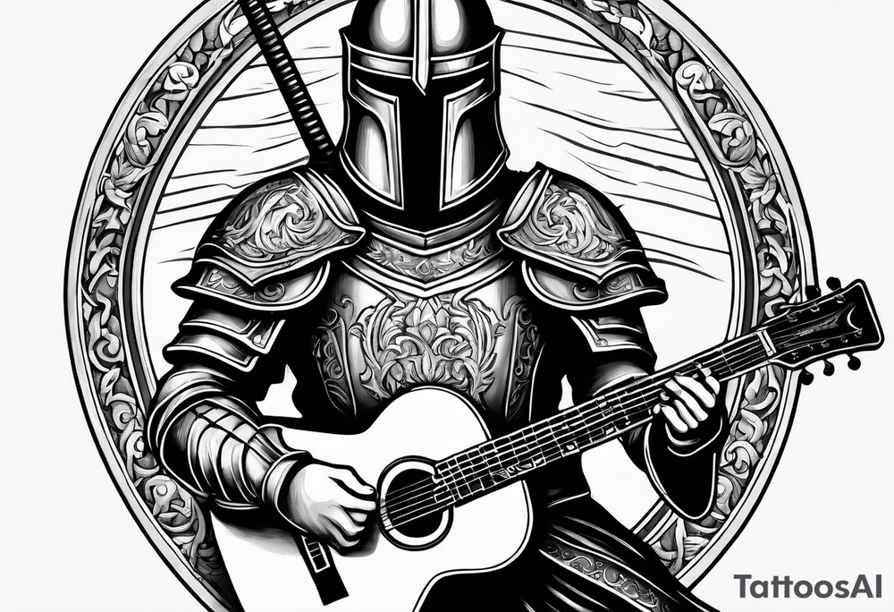 Armor of God knight holding sword and Taylor 
acoustic 
guitar tattoo idea