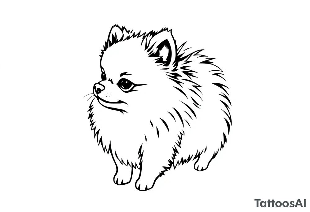 A silhouette stencil style drawing of a cute  Pomeranian tattoo idea