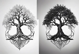 minimal Yggdrasil with roots 
3 line triangles behind tattoo idea