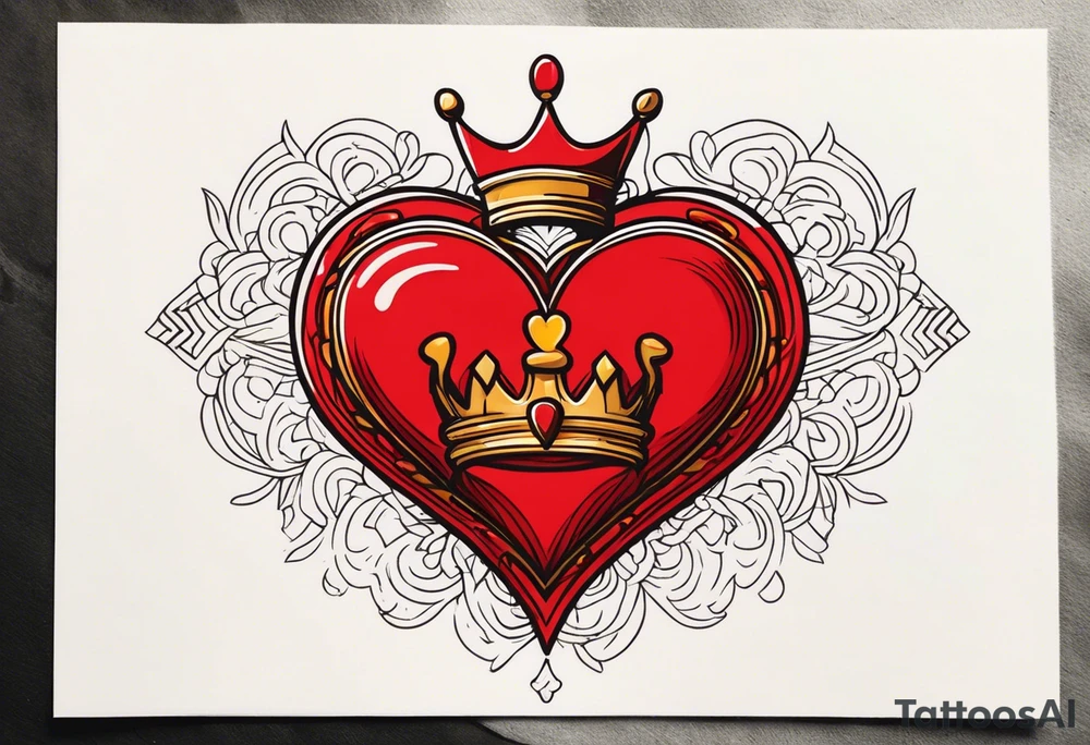 Red heart with a golden crown above it tattoo idea