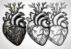 Realistic Anatomical heart with gold sealant lines tattoo idea