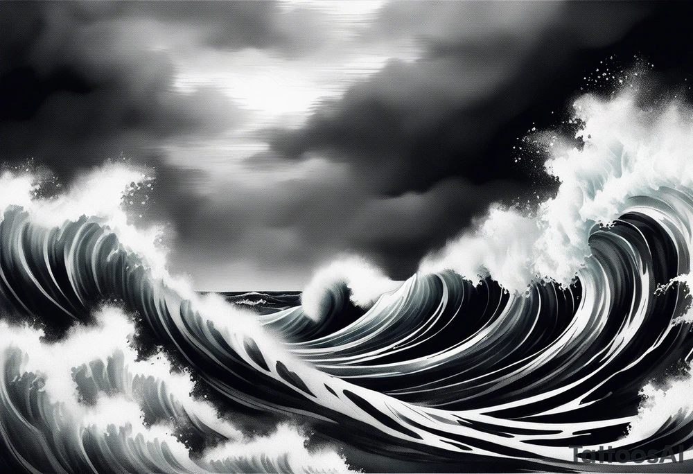 stormy sea waves, full-length woman in the middle of the storm tattoo idea