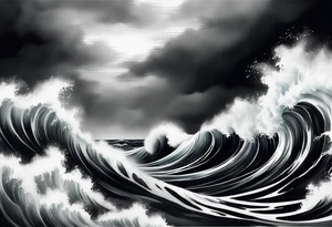 stormy sea waves, full-length woman in the middle of the storm tattoo idea