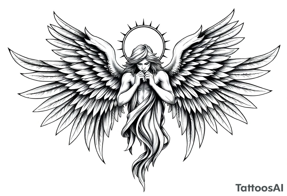 Powerful Biblical angel with six wings tattoo idea