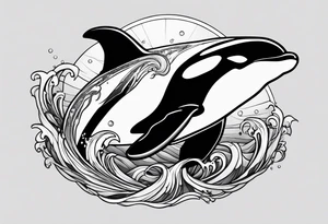transient orca, flowing body, wrapped in kelp, smooth, wraps around pectoral muscle tattoo idea