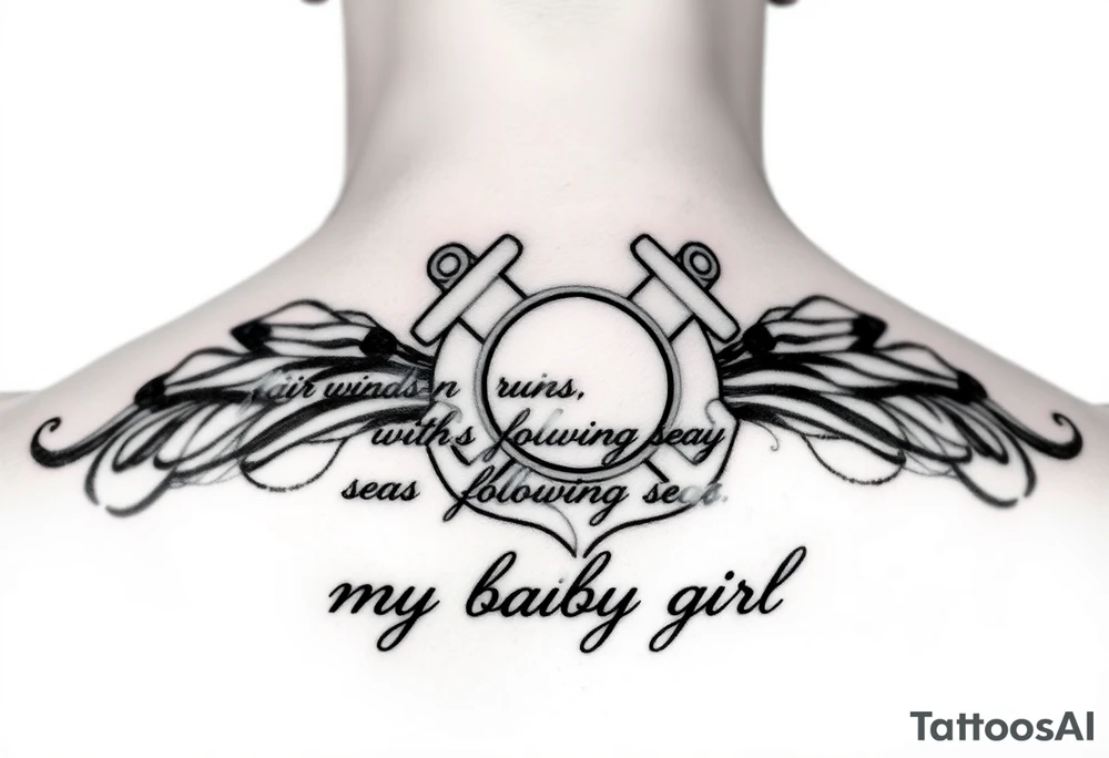 Fair winds and following seas my baby girl (scripture) below a female officer United States coast guard tattoo idea