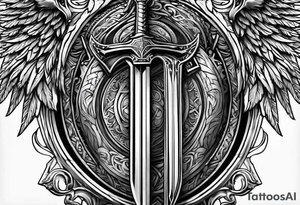 Valhalla sword shield banner tattoo idea
