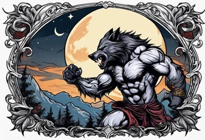 Muscular werewolf fighting a vampire under the moon tattoo idea