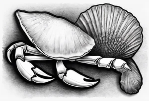 A crab claw next to a scallop seashell tattoo idea